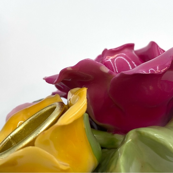 Set of 2 Royal Albert Old Country Roses Pink Yellow Sculpted Taper Candle Holder - Picture 9 of 16